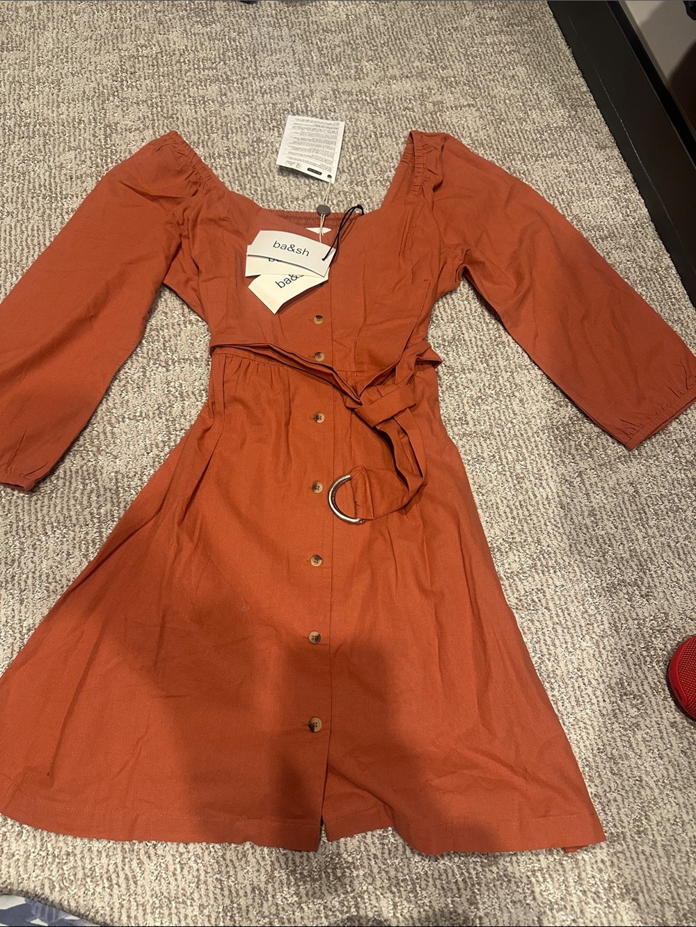 NWT Ba&sh terra-cotta size 3 US 8 cotton linen dress